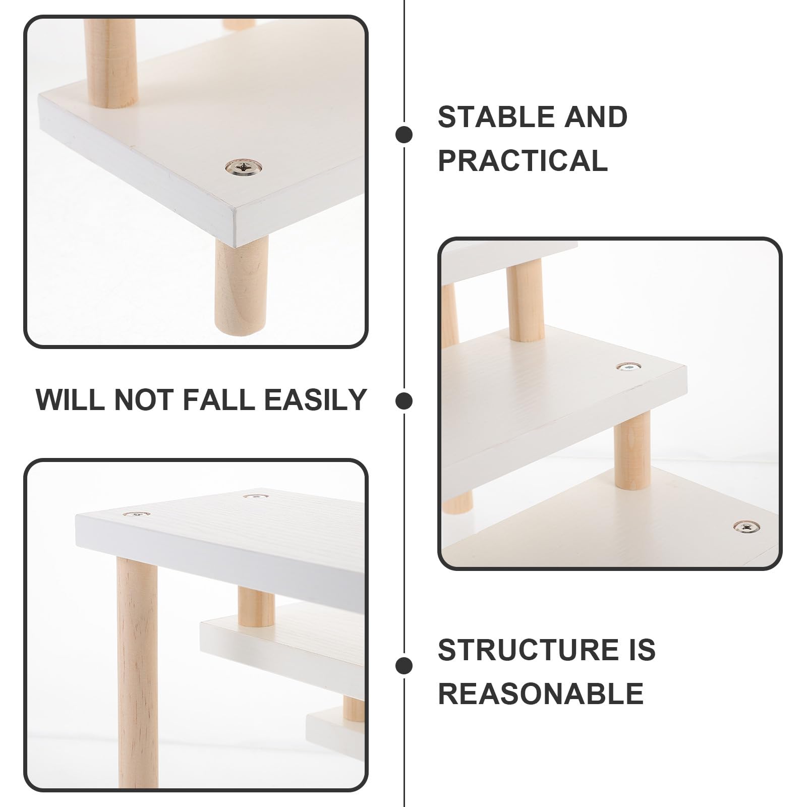 POPETPOP Holz Displayständer 3 stufig Tisch Organizer aus Massivholz 24x12cm Weiß Präsentationsregal für Figuren und Dekoration