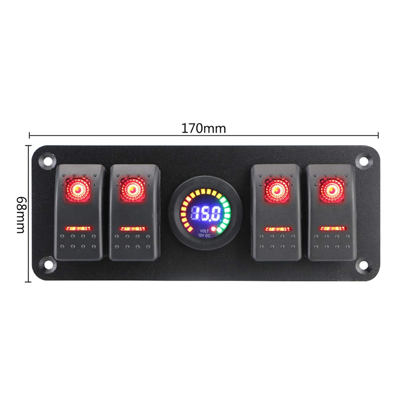 Interruptor de luz doble, for panel interruptor basculante encendido y apagado 4 en 1 12 a 24 V, disyuntor, voltímetro, automóvil, vehículo marino, RV, SUV, yate