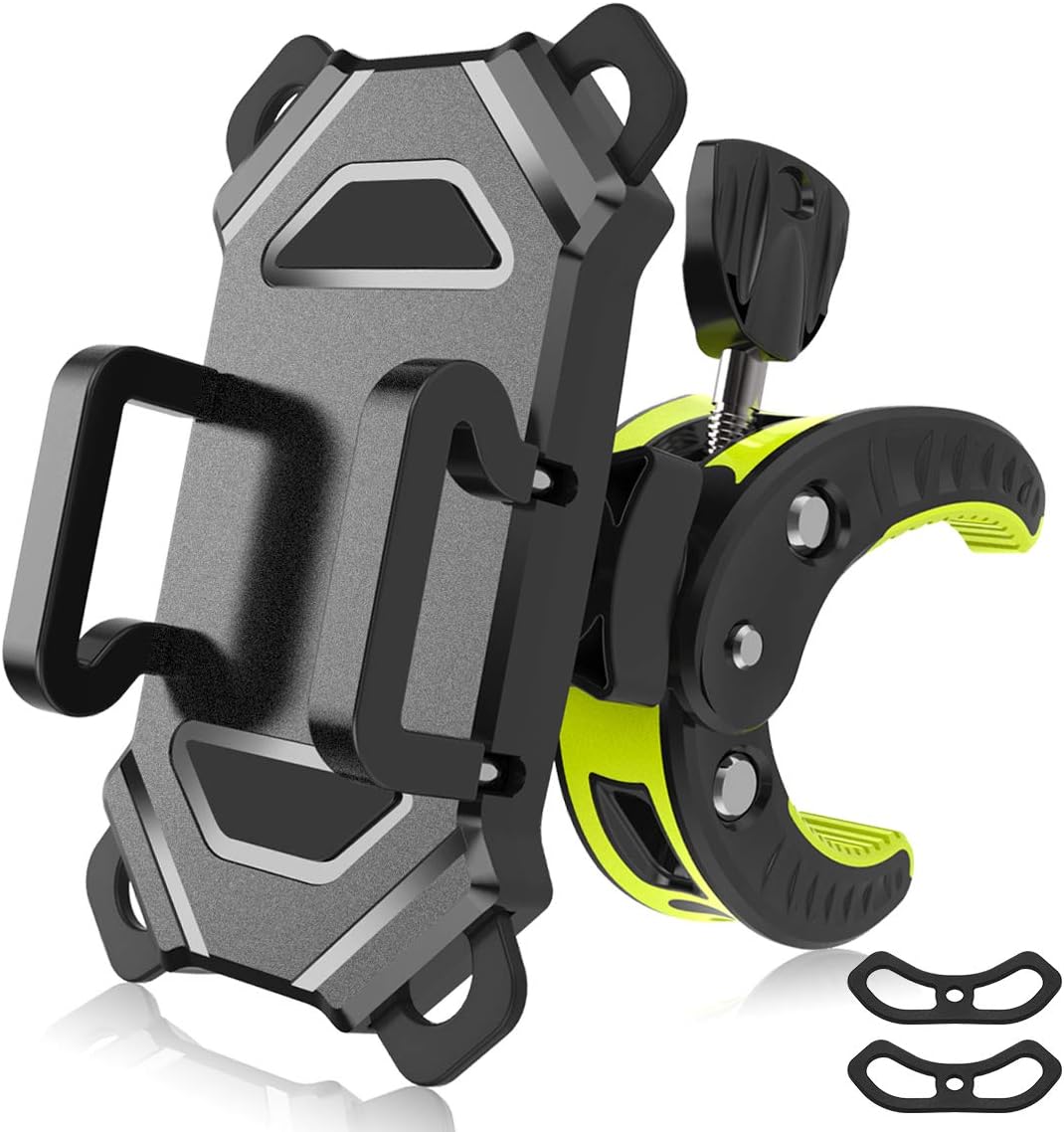 Asunby Bike Phone Mount,Bicycle Cell Phone Holder,Universal Motorcycle Handlebar Rack with 360° Rotation Adjustable Anti Shake Silicone Bands Cycling Fit All Smart iPhone 14 13 Pro max,Galaxy