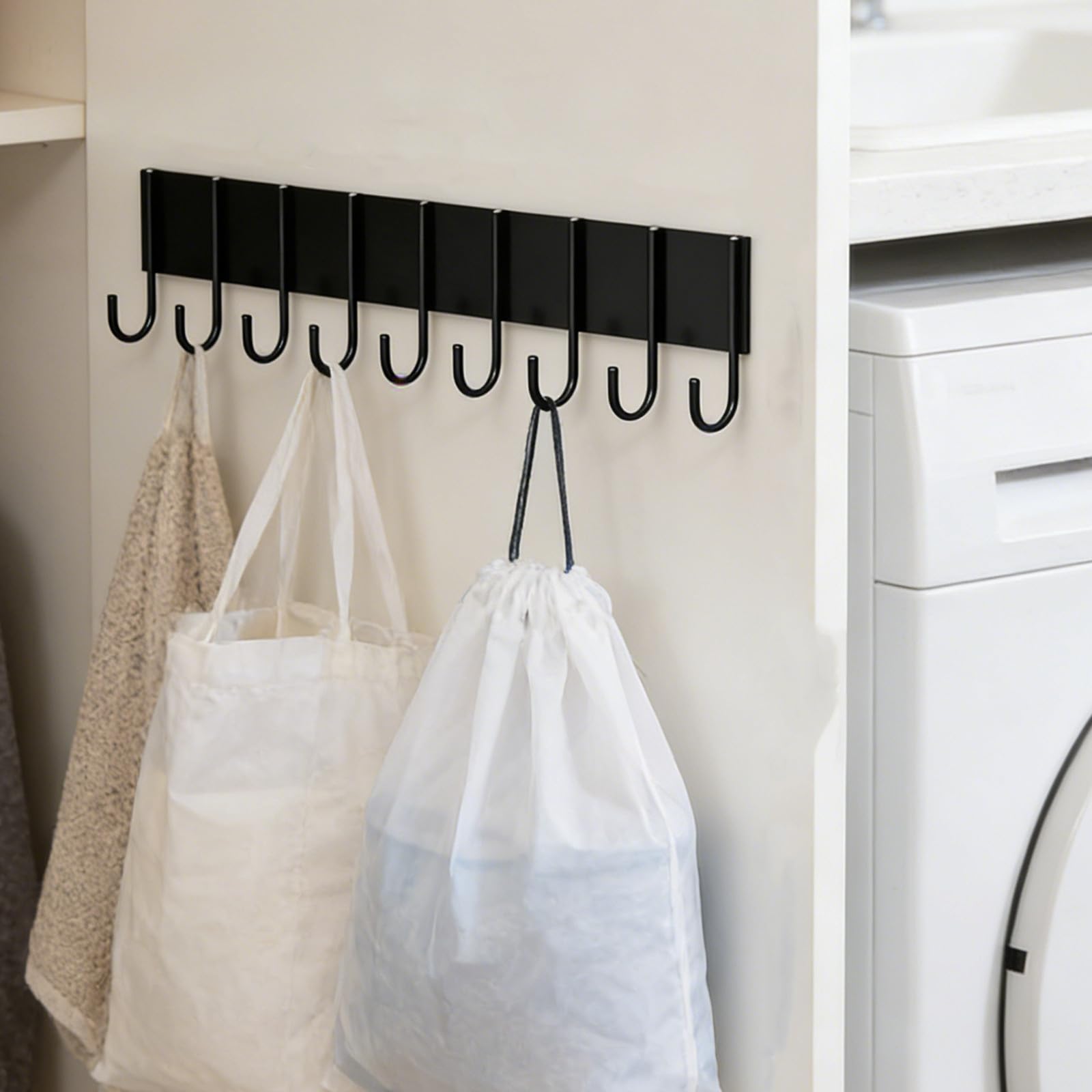 Magnetischer Wäscheorganizer Aufbewahrungsgestell aus Eisen für Waschmaschine 3 Stück Schwarz mit Haken für Trocknerbälle und Wäschebeutel für Waschküche und Zuhause