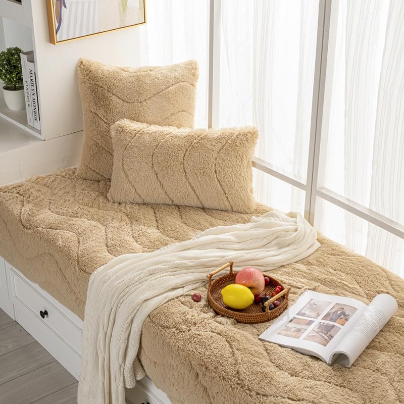 Tapis shaggy peluche imitation peau de mouton kaki haut de gamme