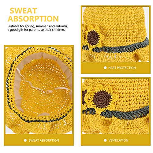 BESPORTBLE 1Pc Flower Sun Hat Straw Woven Beach Hat for Outdoor Summer Protection Cap Lovely Design for Parties and Sun Safety Yellow4
