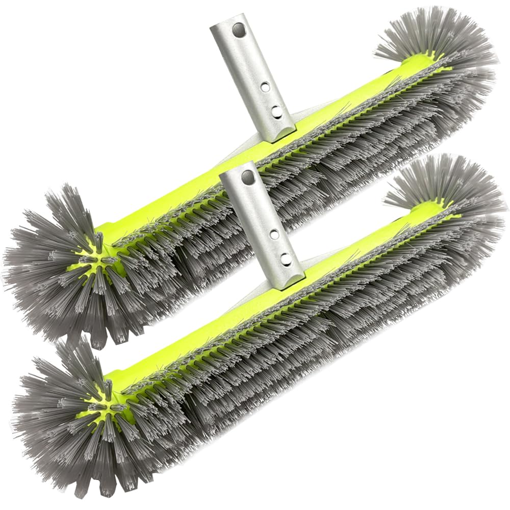 2 Pack Pool Brush with 360° Round-End Brush Head – 17“ Heavy Duty Premium Bristle & Aluminum Handle for Inground/Above-Ground Pools