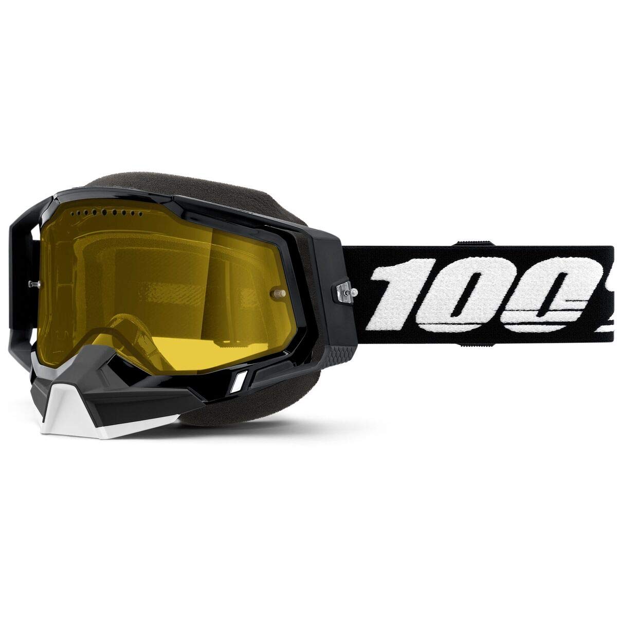 100% Racecraft 2 Snowmobile Anti-Fog Goggles - Powersport Racing Protective Eyewear (Black - Yellow Lens)