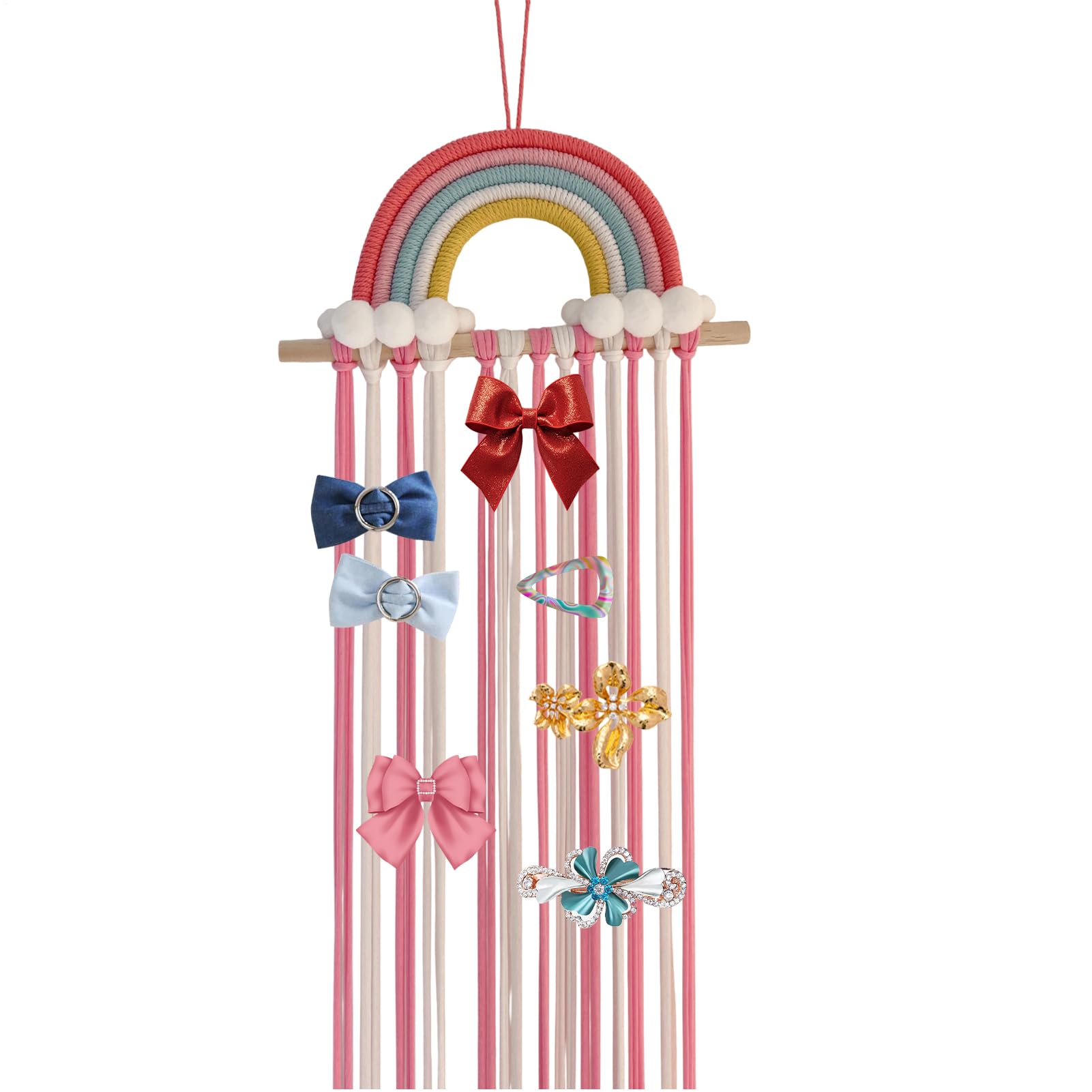 Soporte para lazos para el pelo de niñas – Organizador montado en la pared, estante de clip decorativo con almacenamiento de múltiples ranuras