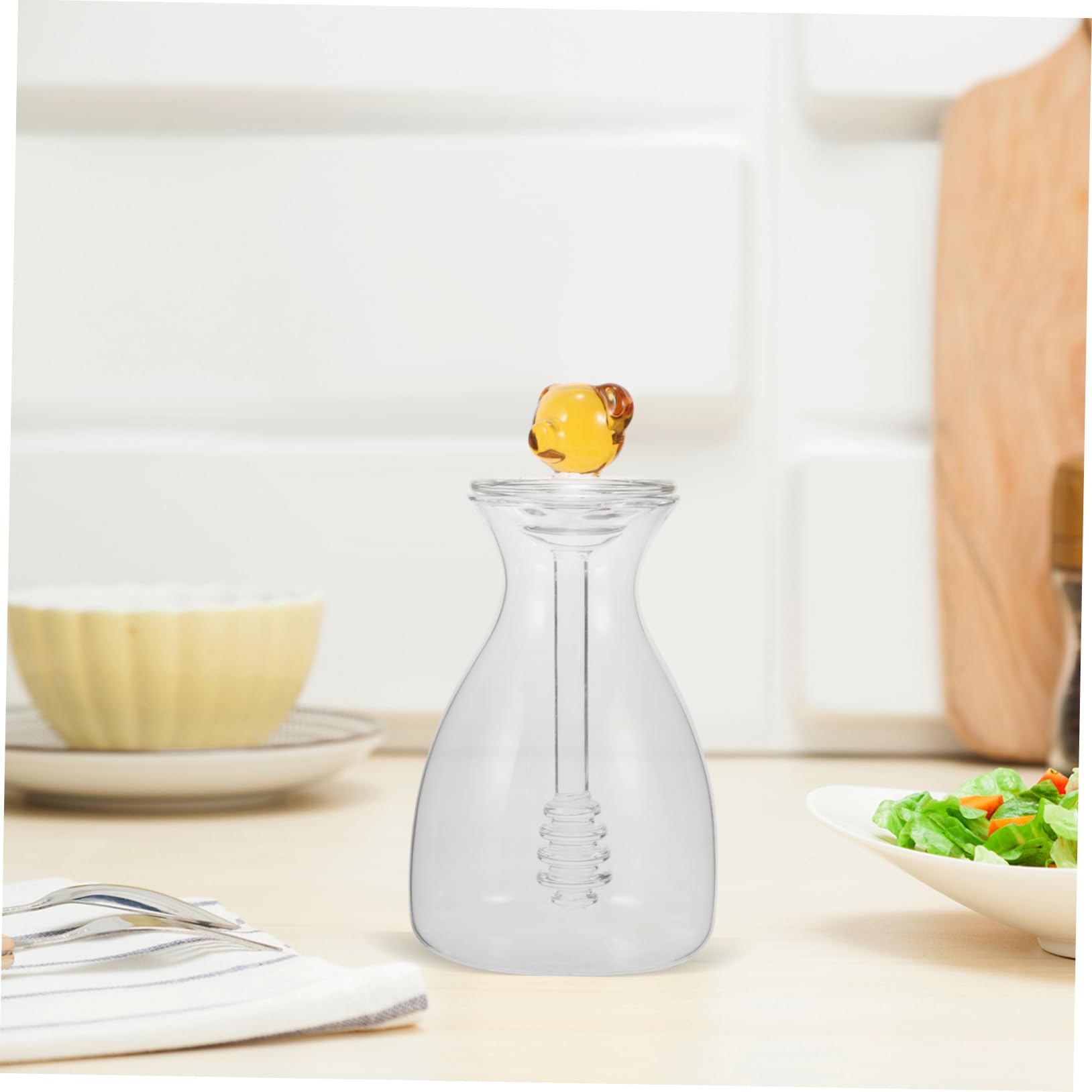 BRIGHTFUFU Transparent Honey Pot Honey Holder Honey Jar with Dipper Stick Syrup Dispenser Small Honey Container Honey Containers with Dipper Mini Honey Jars Glass Beehive Household