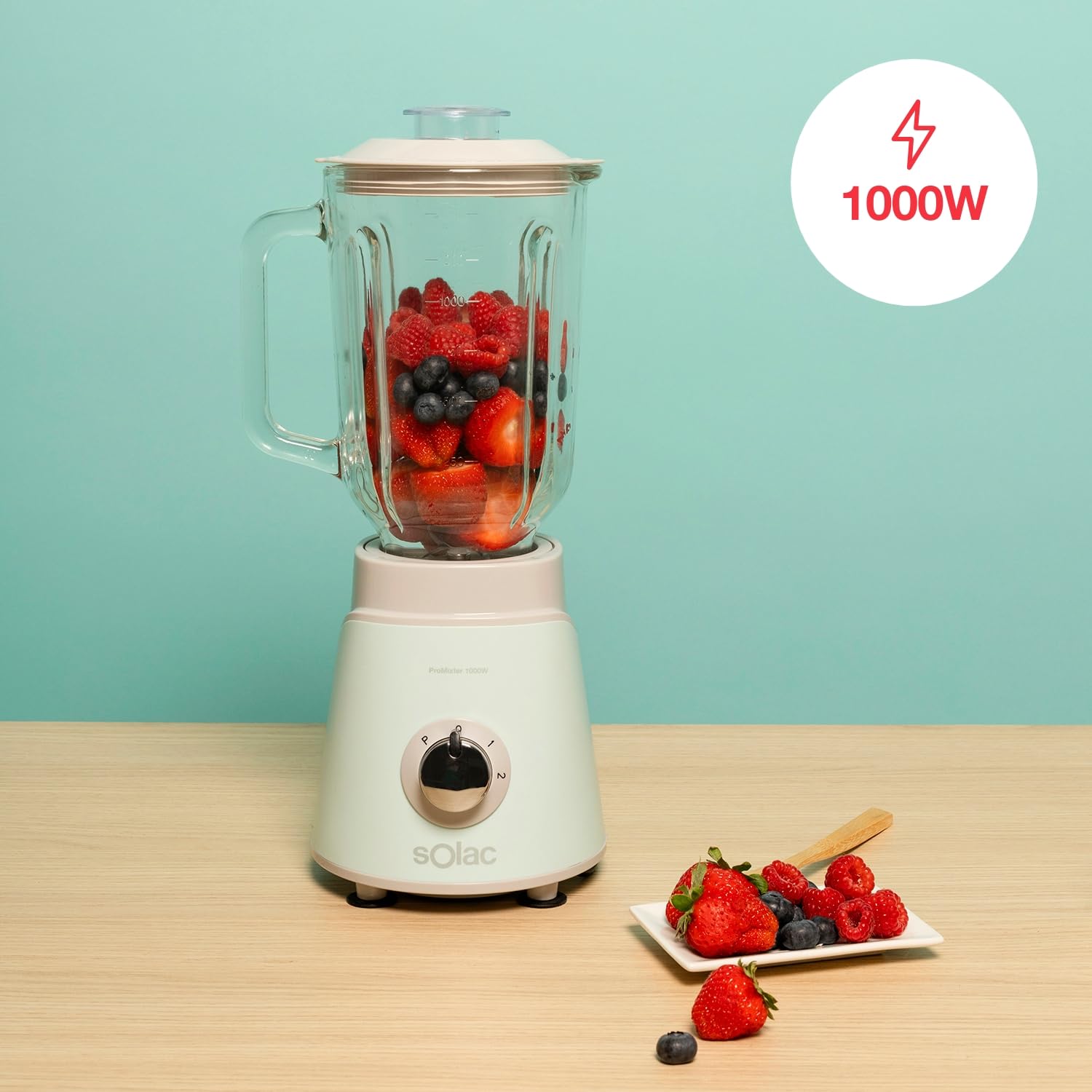 Solac Blender Pro Mixter 1000 | 1000 W, 1,5 l, 2 prędkości + Turbo, 4-ostrzowe zdejmowane ostrza do lodu, kruszarka do lodu, bezpieczeństwo, możliwość mycia w zmywarce, akcesoria w zestawie, niebieski