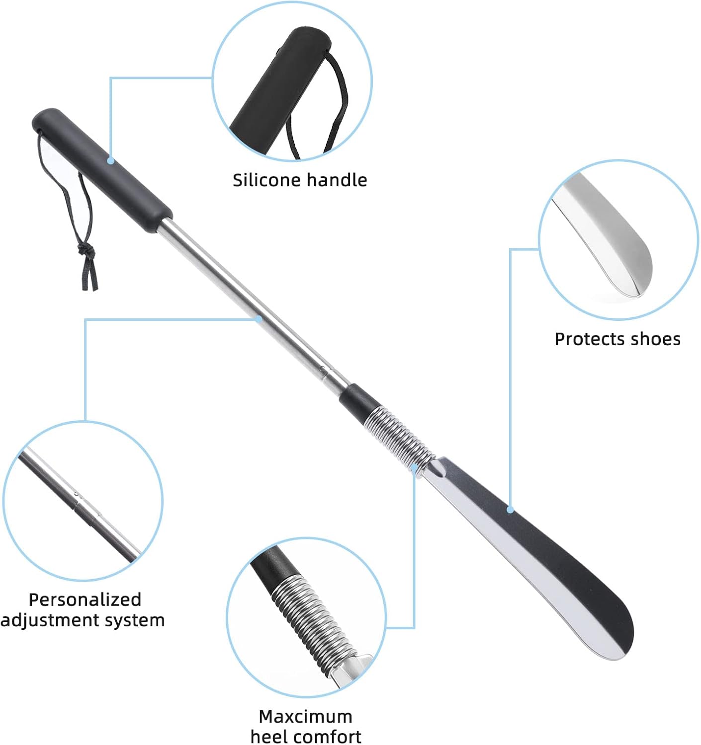 Fanwer Sock Aid Tool Pants Helper and Long Hnadle Shoe Horn,Twist to Lock, 16" to 31"Adjustable,Stocking Slider with Foam Grip 33 inch Cord Puller : Health & Household