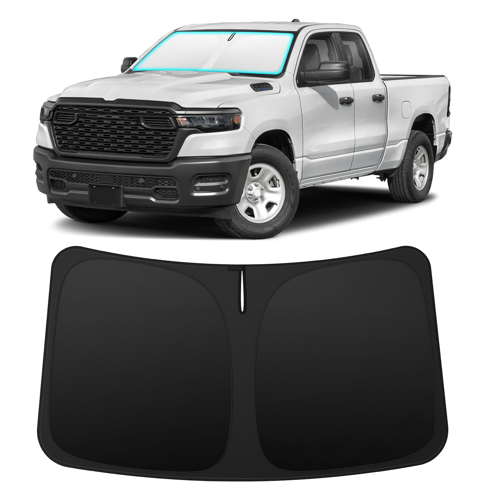 INSAUTO Foldable Windshield Sun Shade for Dodge RAM 1500 2019-2025, Heat & UV Protection Car Sunshade with Storage Bag, Keep Interior Cool & Easy Installation