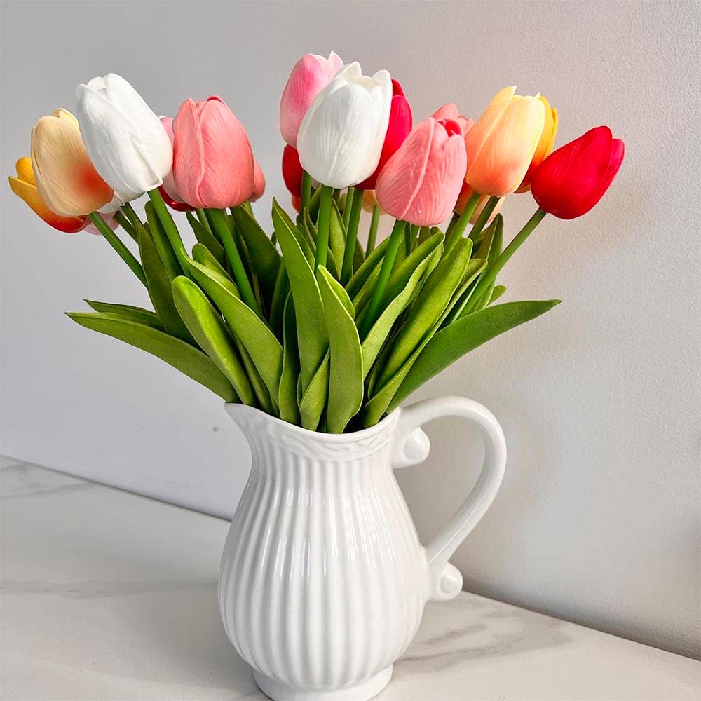 24 pezzi di tulipani artificiali multicolori in lattice vero tocco bouquet fai da te festa di nozze nuziale baby shower decorazione della casa 18 61T+wEulrNL. AC SL1000