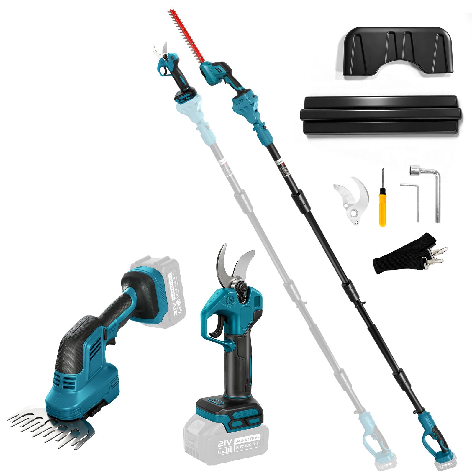 Cortasetos y podadora eléctrica con batería 5 en 1 con mango extensible, compatible con Makita 18 V, longitud ajustable de 100 a 200 cm y cabezal giratorio de 0 a 180°, cortador de setos eléctrico
