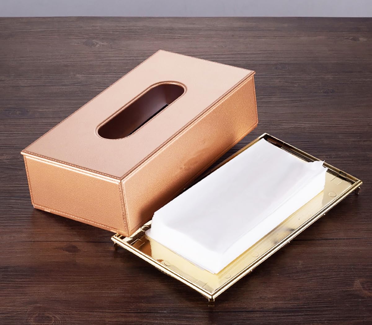 Pack 3 Soportes Para Cajas De Pañuelos HOMSFOU - Madera Y Plástico Rectangular Caqui