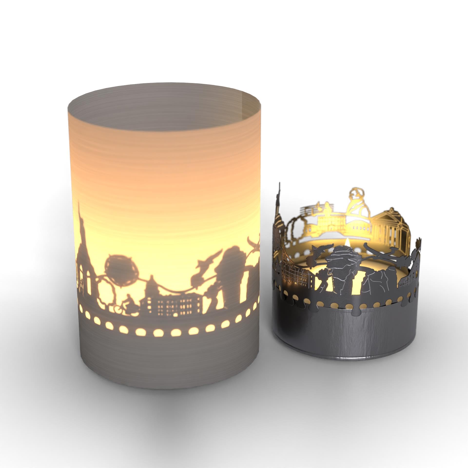 Detmold Skyline Gift Tube Shadow Play Candle - Silhouette Projection, Souvenir and Gift for Detmold Fans - Mesmerizing Room Décor