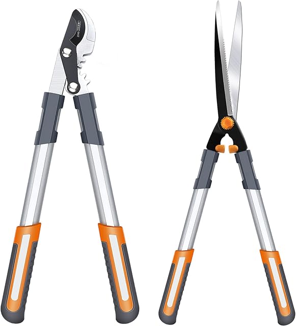 AIRAJ 2PCS Hedge Shears Set - with 24" Hedge Shears, 19" Tree Loppers Heavy Duty,with Anti-Slip Handles and Razor-Sharp Blades, 2-in-1 Garden Shears and Bypass Loppers