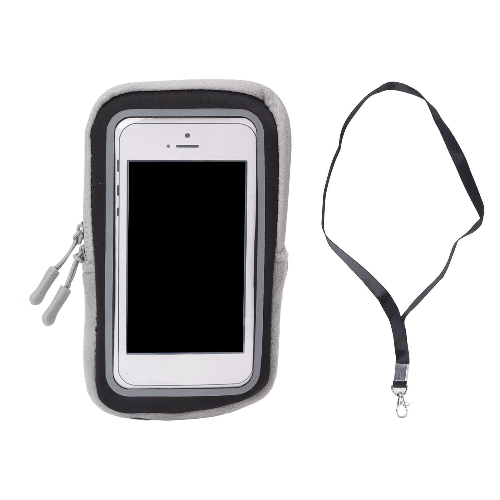 Custodia Termica Per Telefono 19x10,5 Cm – In Cotone Con Coulisse E Moschettone, Argento Iridescente, Per Proteggere Da Caldo E Freddo