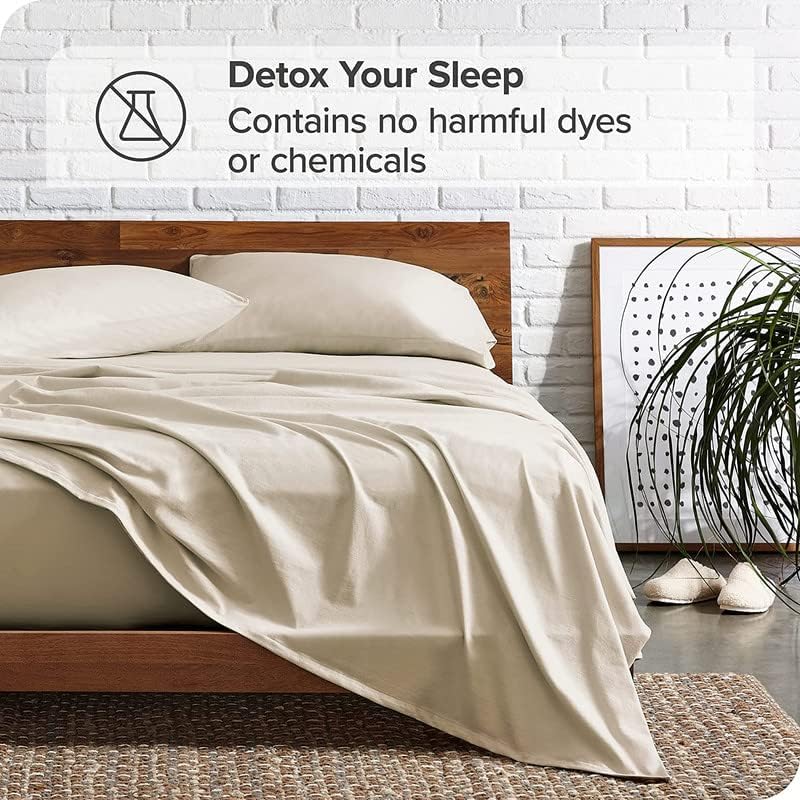 Image of Bed Sheet Single Size Cotton - Pure Egyptian Cotton Single Size BedSheet with Pillow Cover - Solid Beige 600 Thread Count - Stain Resistant, Skin Friendly, Organic Cotton BedSheet