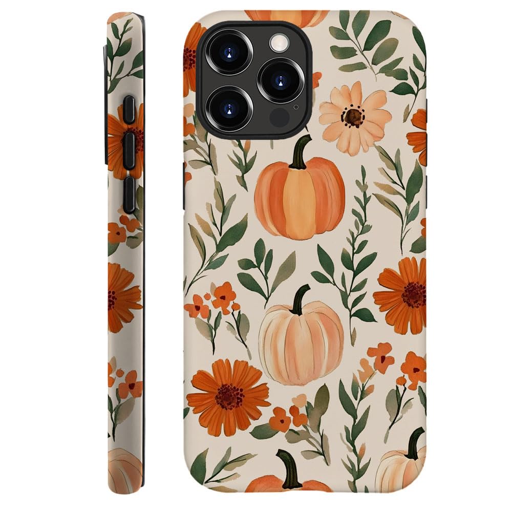Generic Compatible with for iPhone 15 Pro,Pumpkin Flowers Fall Plants Cute Phone Case for Girl Women Boy Men,Scratch Resistant Shockproof Cover Case