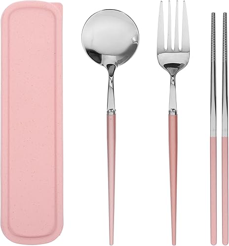 Miniatura 10 de Sosoport Utensilios portátiles, utensilios de viaje, juego de cubiertos de acero inoxidable de 4 piezas, cubiertos portátiles reutilizables para