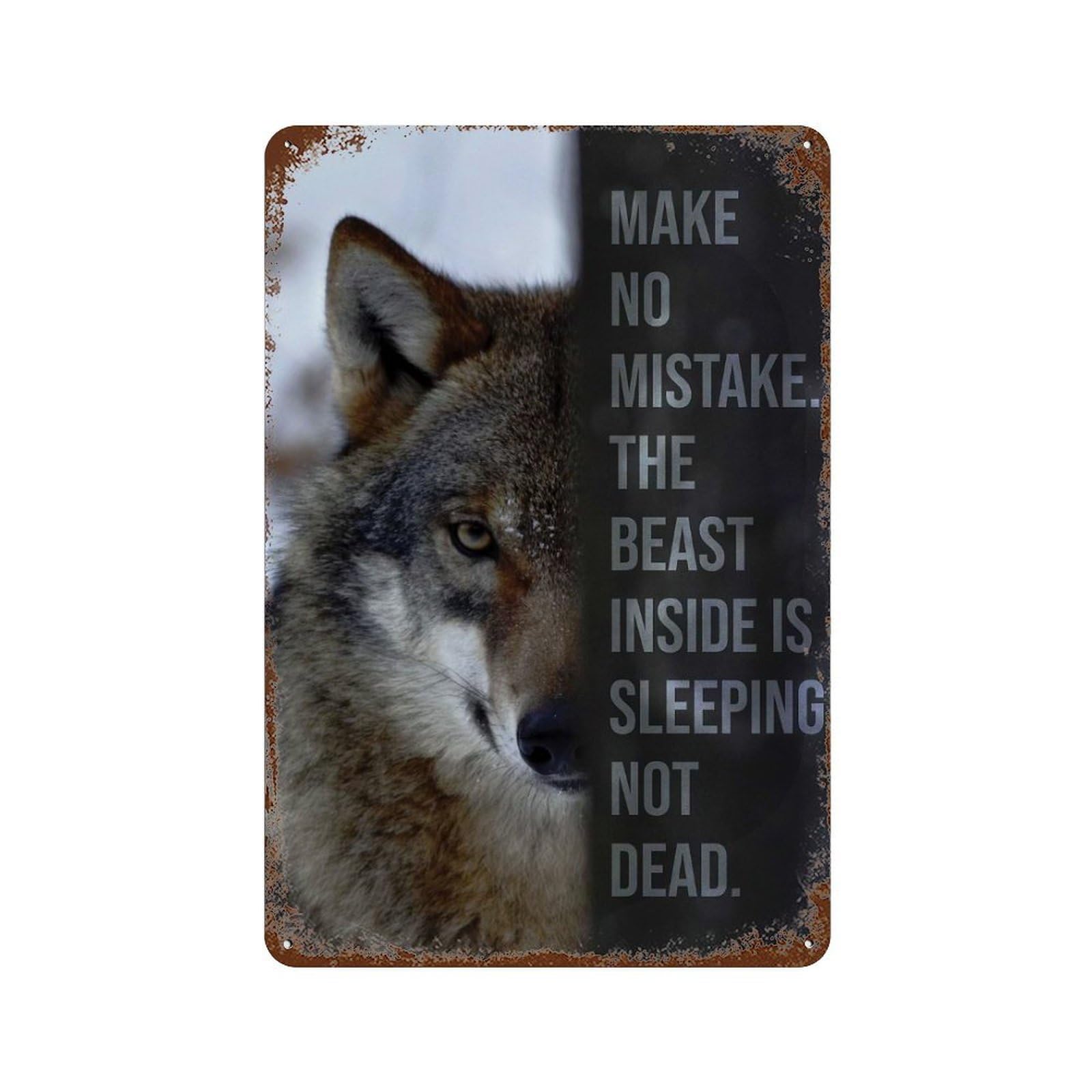 Rust Effect Beast Inside Is Sleeping Rusty Metal Tin Sign 11.8"x7.9", Industrial Home Decor for Living Room, Hallway And Home Decor