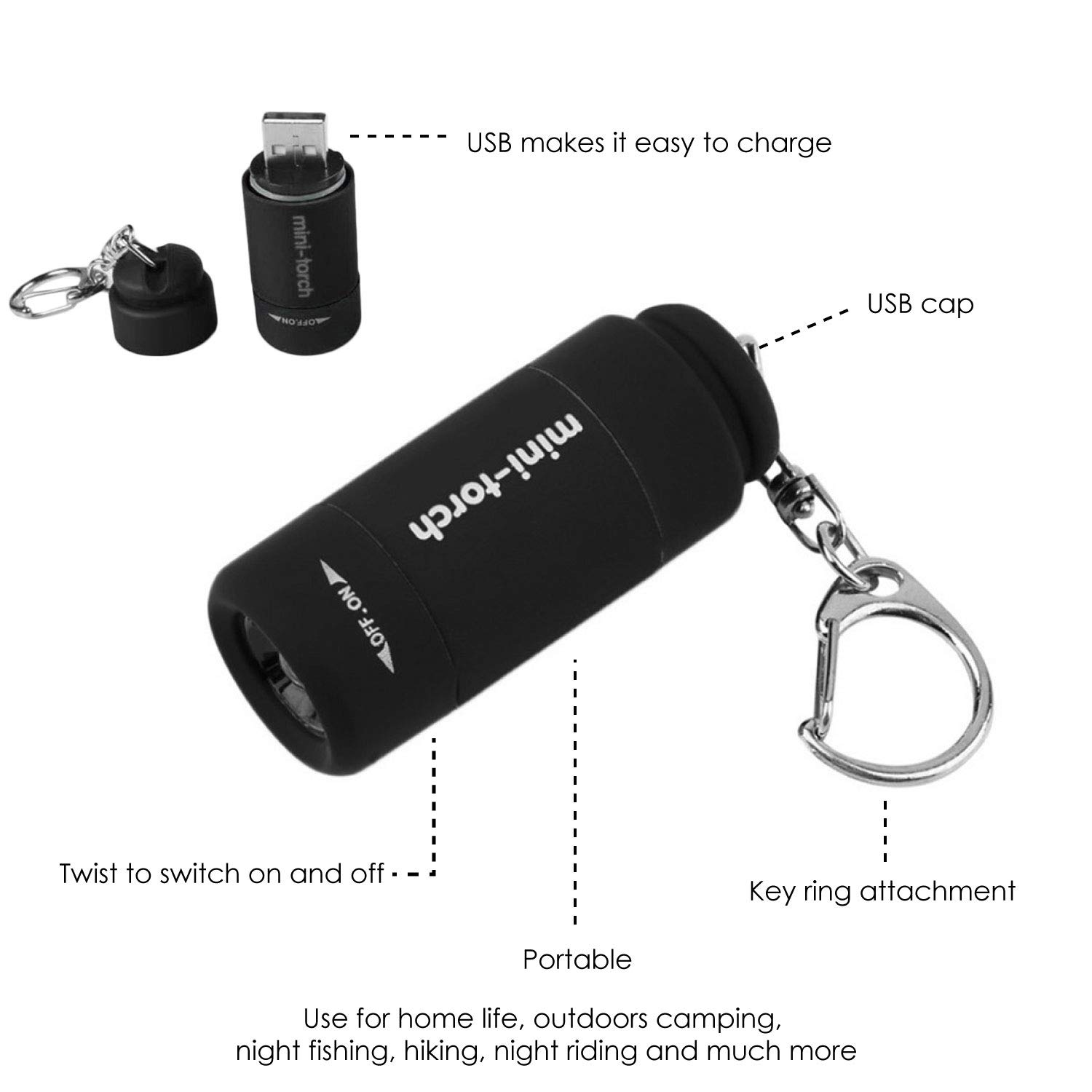 KunHe Confezione Da 5 Mini Torce LED Ricaricabili USB - Multifunzione Con Luce COB Laterale, Piccole E Potenti - 2
