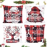 🎅【Funda de Almohada Navideña】Estampado con los logotipos "Merry Christmas", copos de nieve, renos y Papá Noel. Agregue un aspecto festivo a su Navidad con estas fundas de almohada para crear un ambiente navideño tradicional, brindándole la atmósfera romántica de los cuentos de hadas.