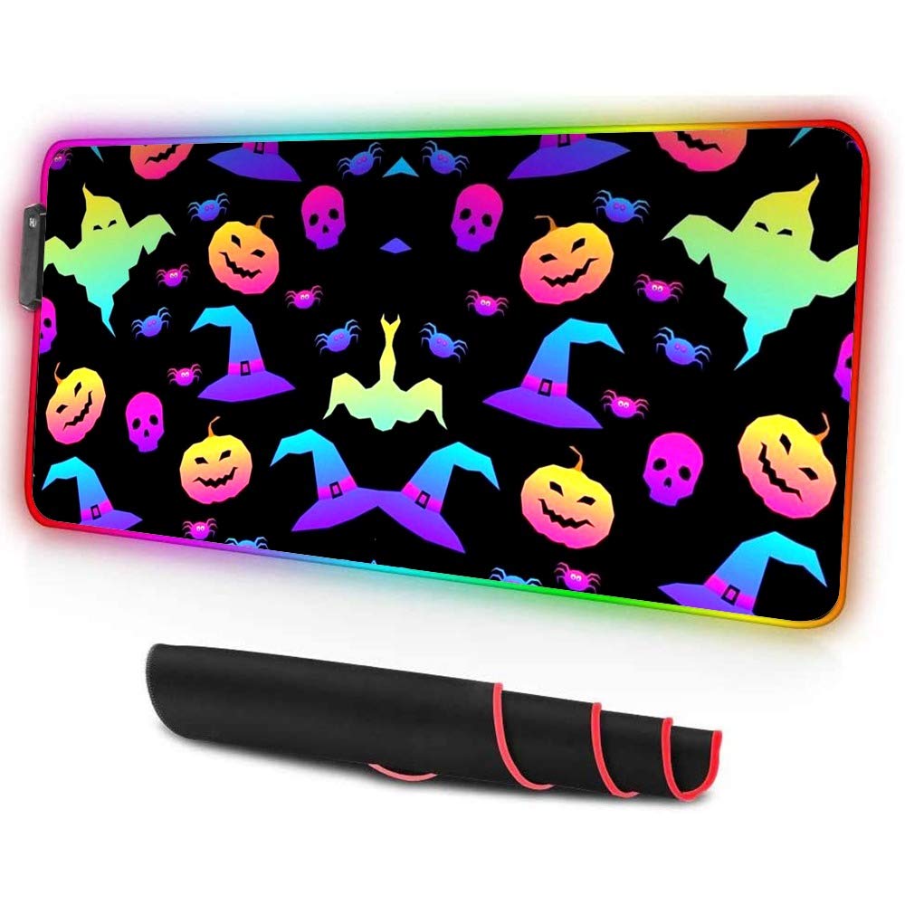ZYCCW Large RGB Gaming XXL Mouse Pad with Stitched Edge 31.5×15.7×0.15 Halloween Ghost Mouse Mat Customized Extended Glowing Led Gaming Mouse Pad Anti-Slip Rubber Base Ergonomic Mouse Pad for Computer