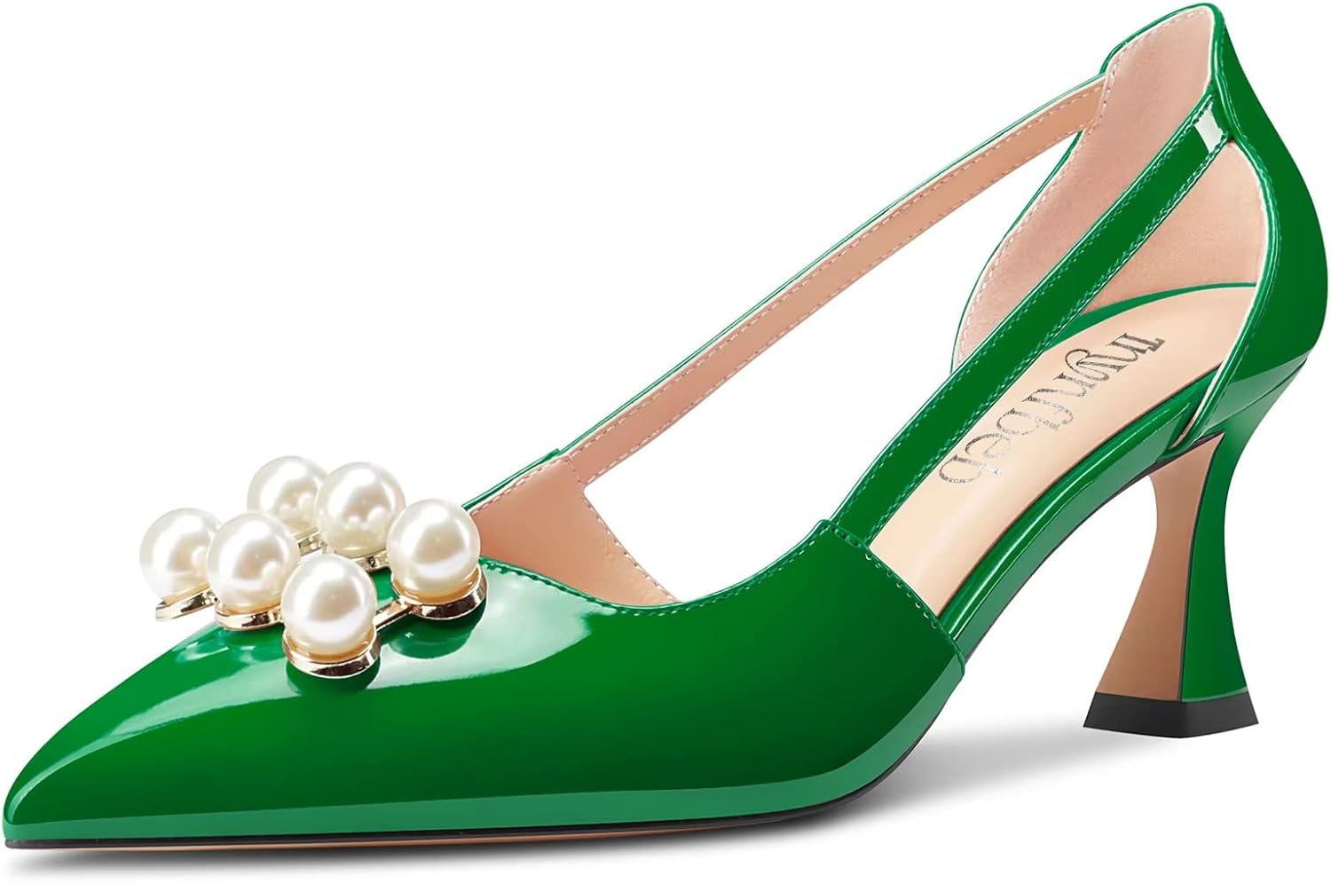 TNYNFBEB Women Chunky Block Mid Heel Close Pointed Toe Pumps Slip-on Rhinestone Crystal Party Cute 2.6 Inches Heels