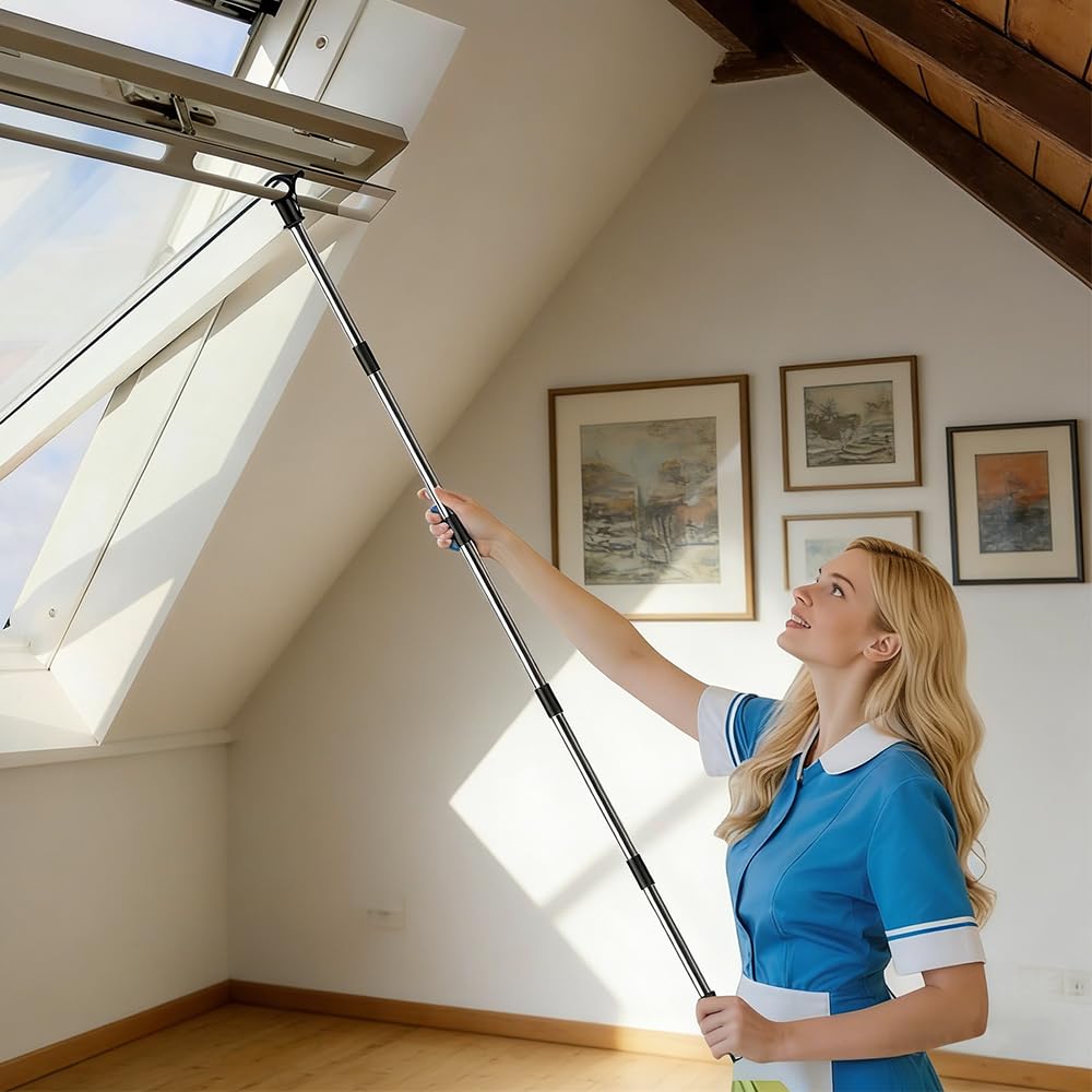1,86 m Pértiga Telescópica de Control para Ventanas de Techo, Extensión de Mango, Varilla de Acero para Apertura de Ventanas, Pértiga Telescópica para Abrir Ventanas de Techo y Persianas Velux GGL/GGU