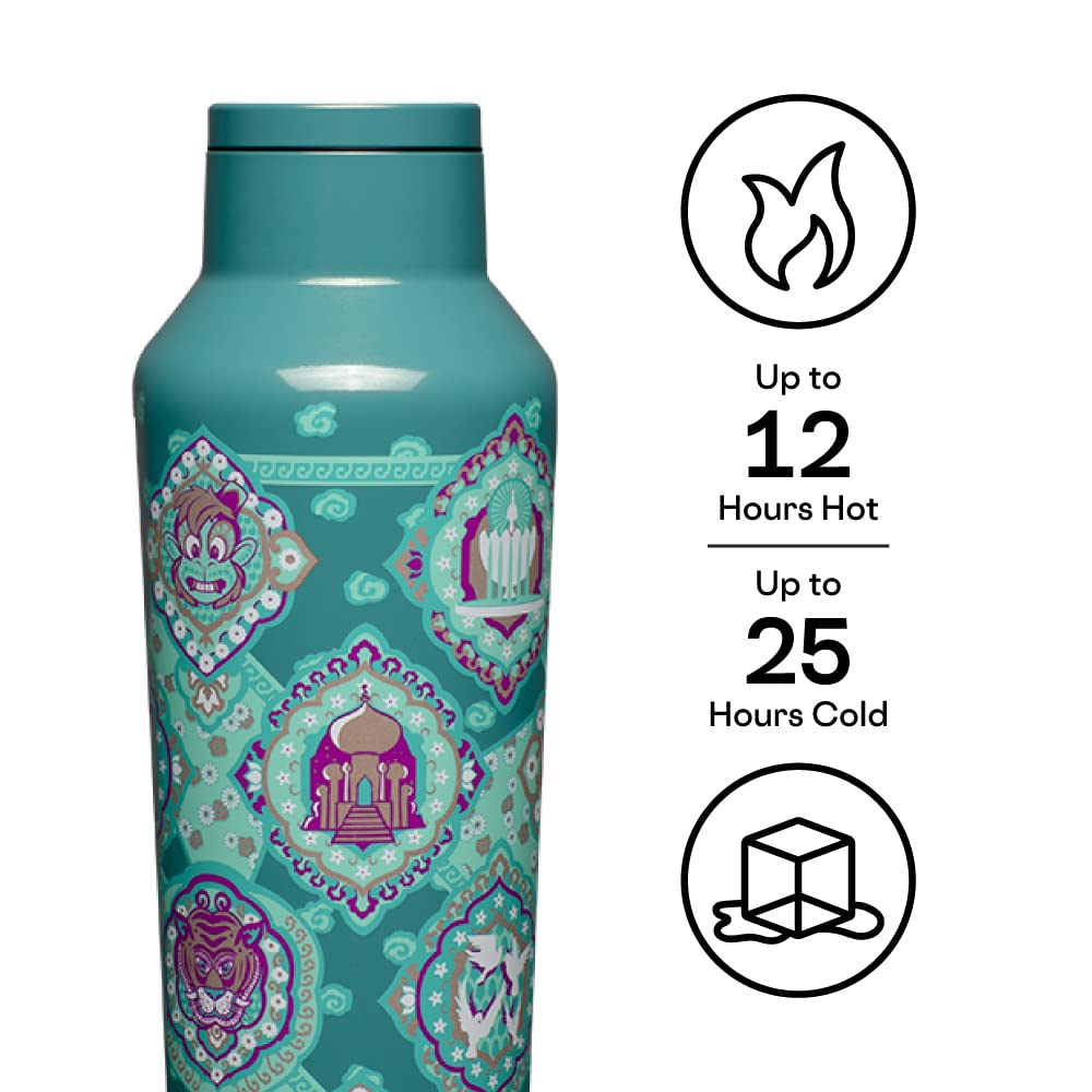 Corkcicle Disney Princess Jasmine Insulated Canteen Travel Water Bottle, Triple Insulated Stainless Steel, Keeps Beverages Cold for 25 Hours or Warm for 12 Hours, 20oz