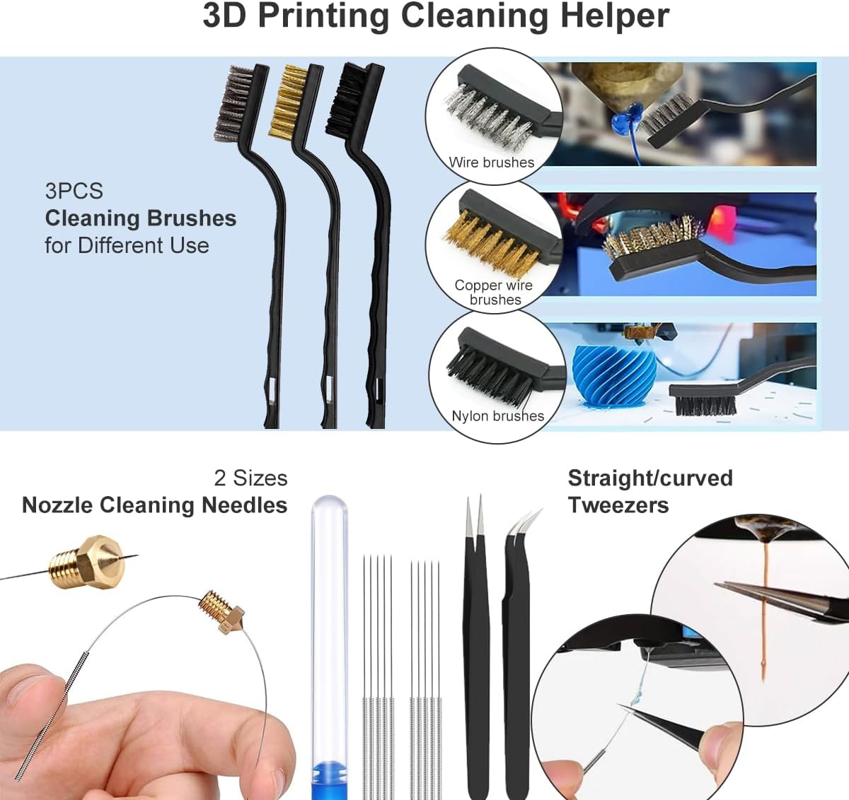 Pro 3D Printing Tools Kit with Electric Polisher, 3D Printer Accessories Set Includes Nozzle Cleaning Needles, Scrapers, Tweezers, Deburring Tool, Cutters & Storage Box for Removing/Cleaning/Finishing