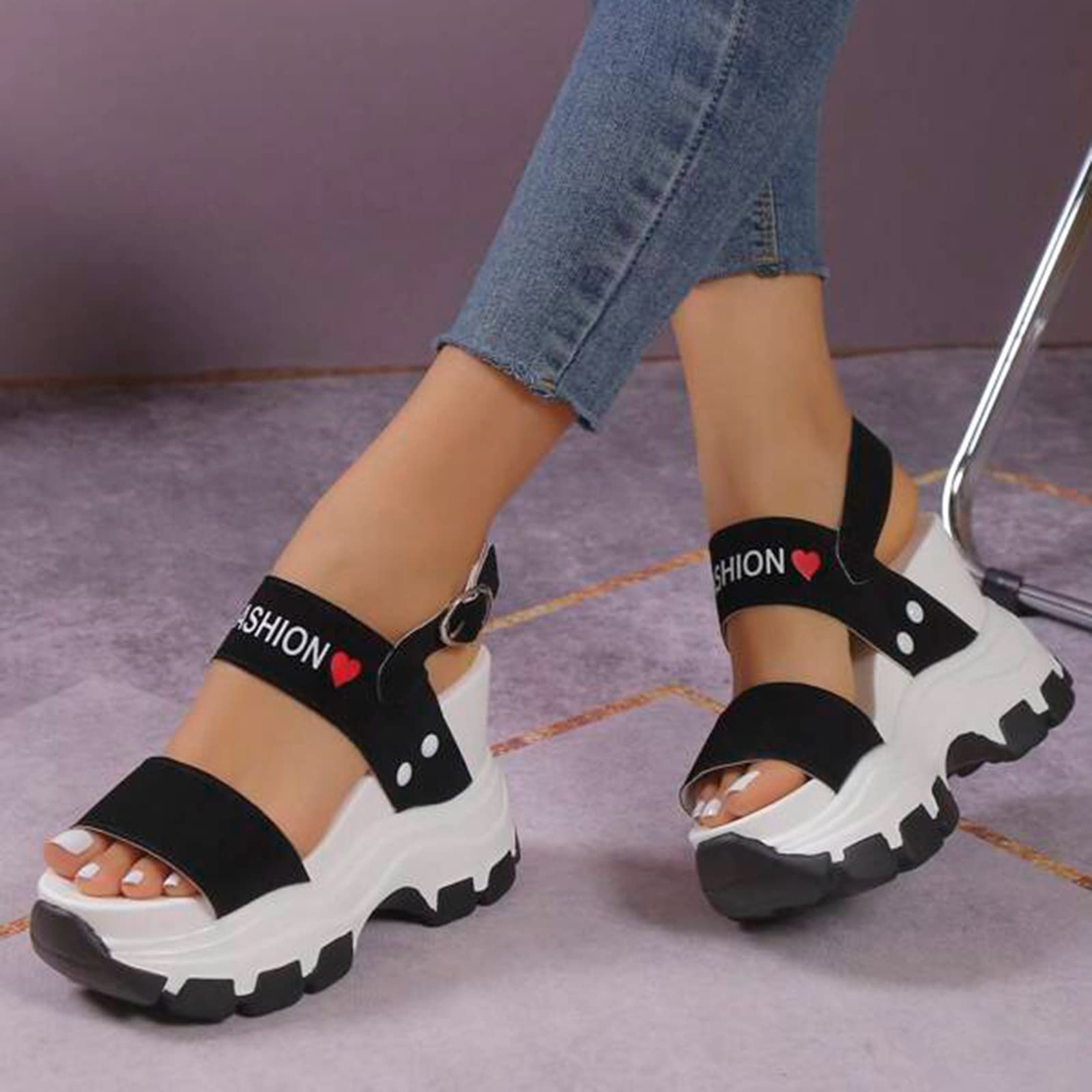 Sandalias con Cuña Chanclas Mujer Plataforma Sandalias de tacón con pendiente para mujer gruesa puntera expuesta elevada tacones altos pendiente Plataforma Comodas Vestir