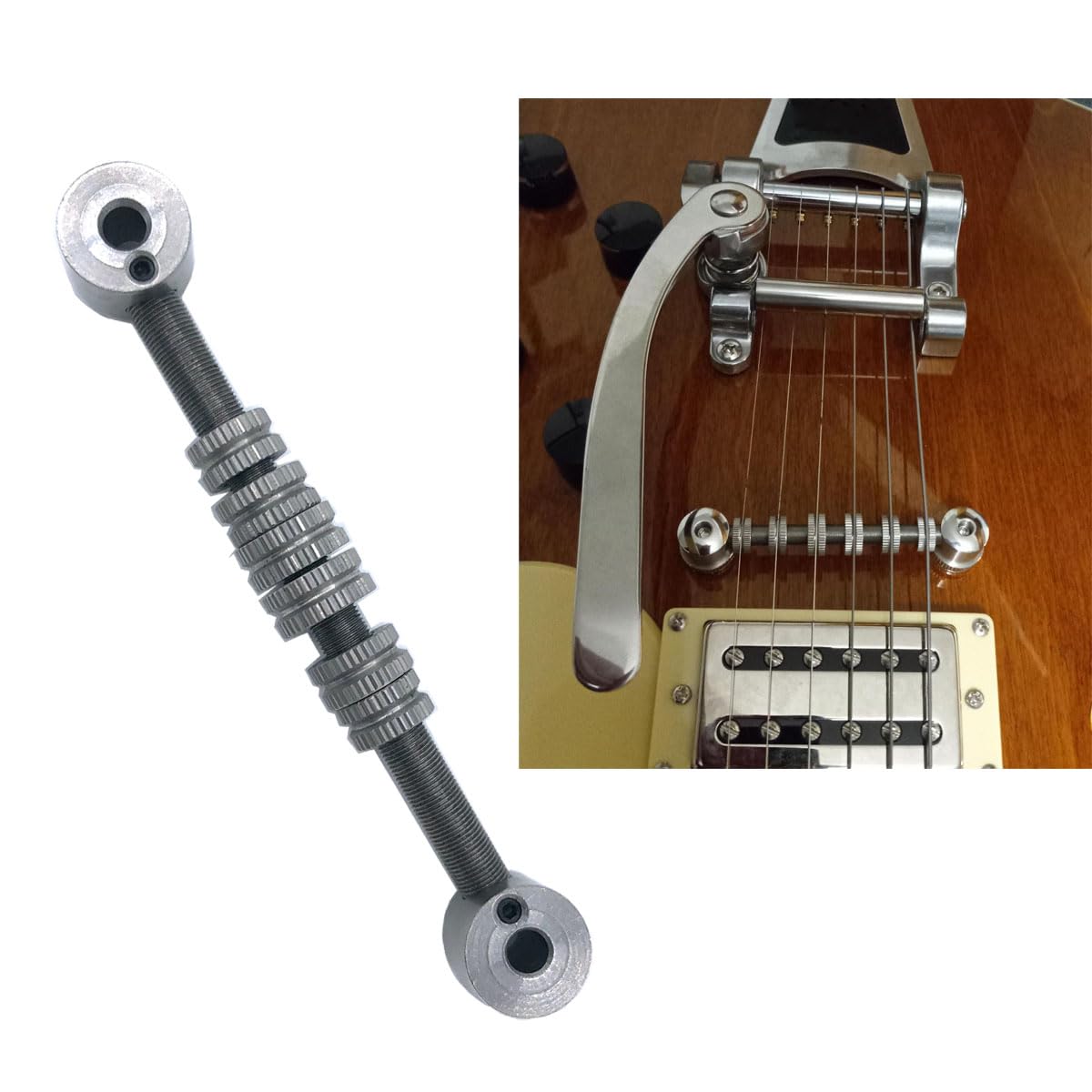 TUOREN Electric Guitar Roller Bridge Vintage Stainless Steel Space Control Adjustable Roller 6 String Electric Guitar Bridge Replacement Parts for Tremolo