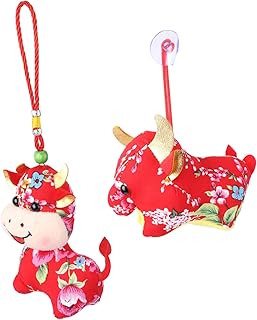 SHOWERORO 2 Pçs Ano Do Boi Pingente Criativo Decoração De Natal Bichos De Pelúcia Pingente De Boneca De Bezerro Pingente De Boneca Adorável Pingente De Animal Do Zodíaco