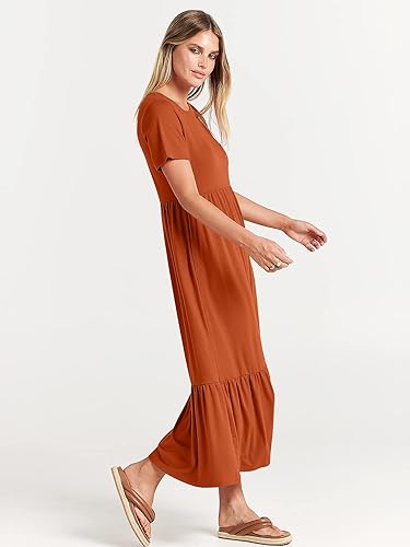 Miniatura 4 de ANRABESS Vestido de verano casual de manga corta con cuello redondo para mujer vestido de playa con bolsillos
