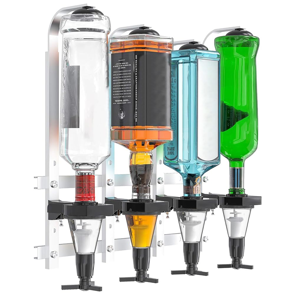HCLSHOP Wall Mounted Liquor Dispenser 4 Bottle for Bar Home Party Use Bar Butler Revolving Nozzle Drinkware Set Drinking Pourer Wine Dispenser Fit Wine Cocktail Beverage Juice