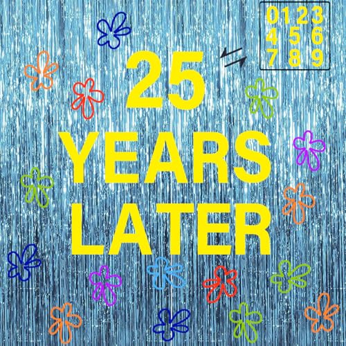 Cartoon Sponge Birthday Party Decoration, Yellow Sponge Themed Blue Foil Fringe Curtain Backdrop Decor Ocean Wall Decals for Birthday Photo Props Party Supplies