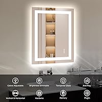 Vista 3 de Espejo de baño LED de 24x30 pulgadas con luces, función antivaho, regulable, retroiluminado + iluminación frontal, espejo de tocador inteligente