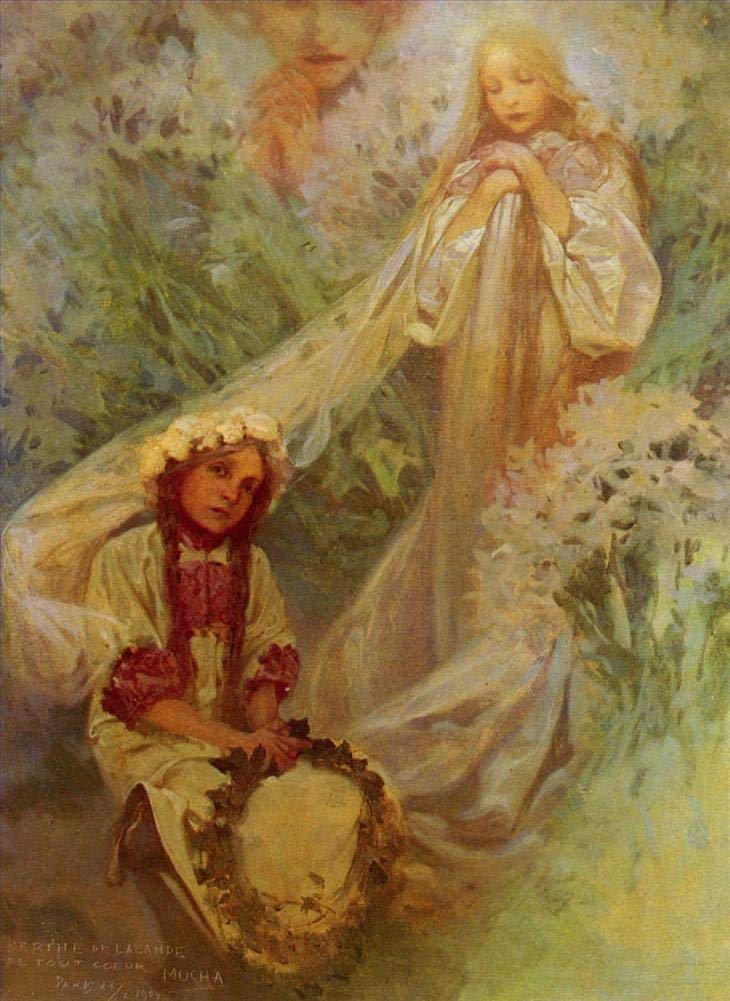 3 peintures à l'huile Maria Madonna Mucha cadeau d'exception -06