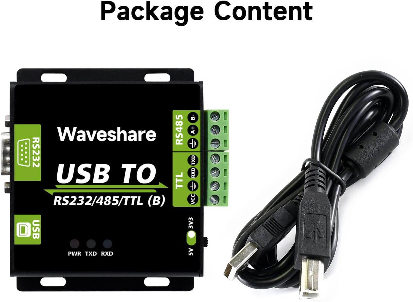 Waveshare CH343G USB to RS232/485/TTL Interface Industrial Isolated Converter Protection Circuits and Aluminium Alloy Enclosure for Industrial Control Equipments