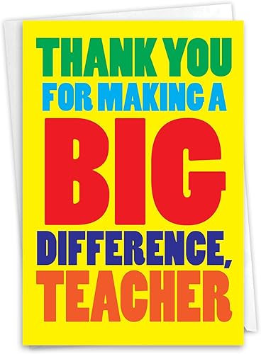 NobleWorks - 1 tarjeta de felicitación de agradecimiento con sobre de 5 x 7 pulgadas - Tarjeta de agradecimiento de estudiante, notas para