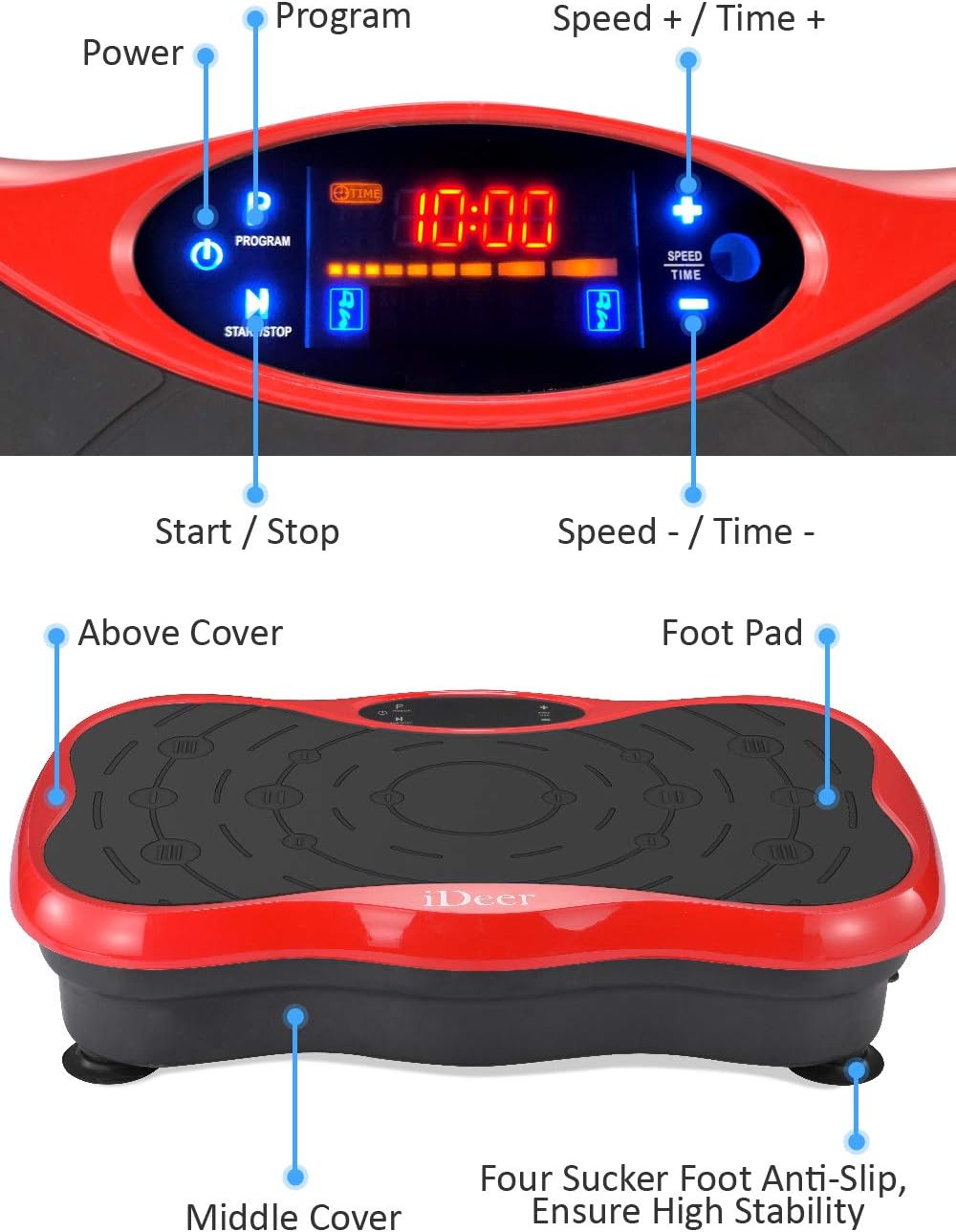 IDEER LIFE Vibration Platform Exercise Machines Whole Body Workout Vibration Plate w/Loop Bands Remote Control and Music Speaker Vibration Trainer for Weight Loss & Toning Max Load 300lbs