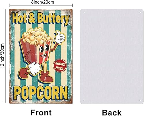 Miniatura 2 de GLOBLELAND Letrero de metal con personajes de dibujos animados vintage de palomitas de maíz, 8 x 12 pulgadas, retro, deliciosas, palomitas de maíz,