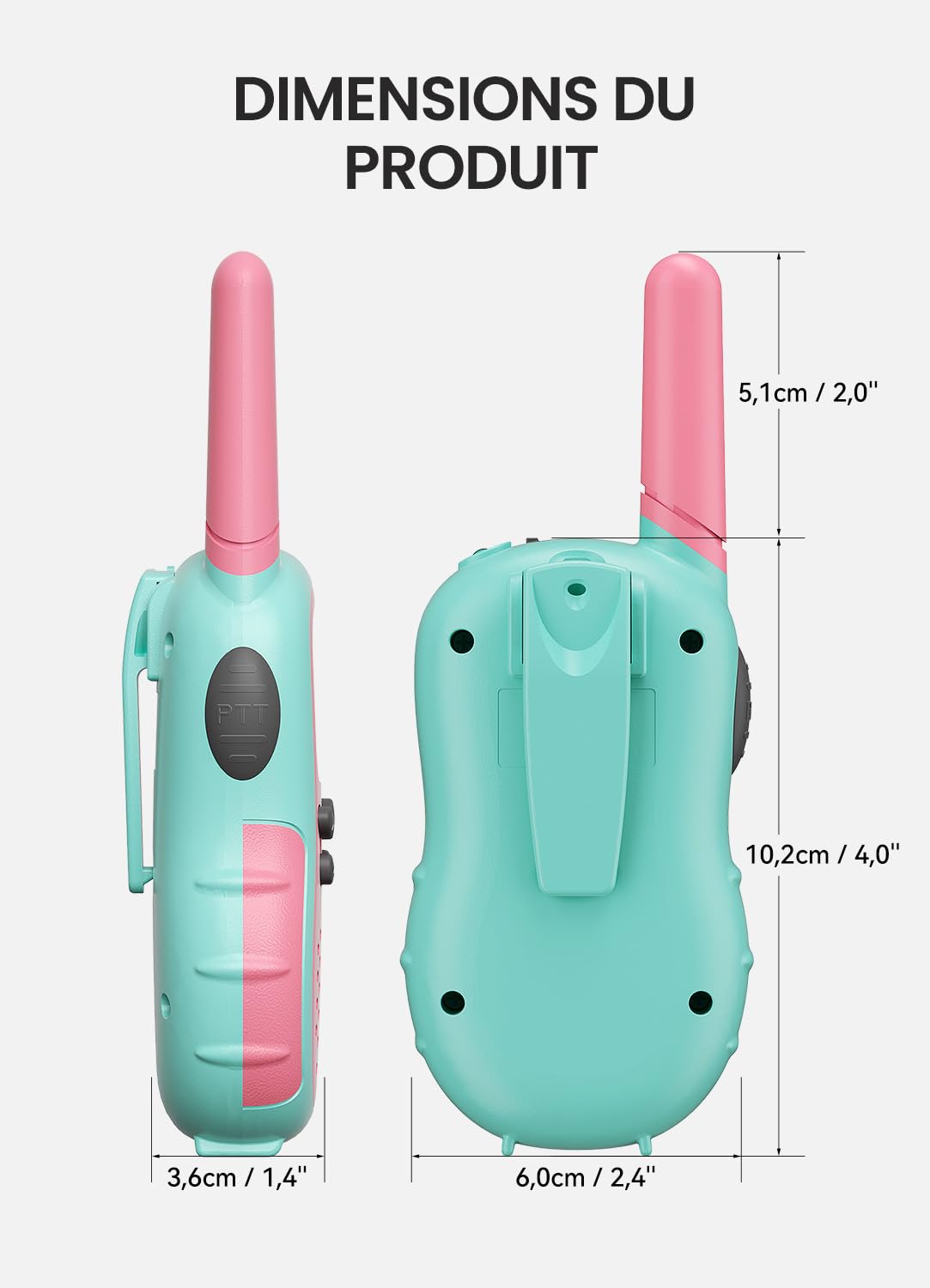 FOREDOM Talkie Walkie Enfants Rechargeable, Talkie-Walkie Longue Portée pour Garçons & Filles de 3-12 Ans avec Lampe, Lot de 2 - Rose