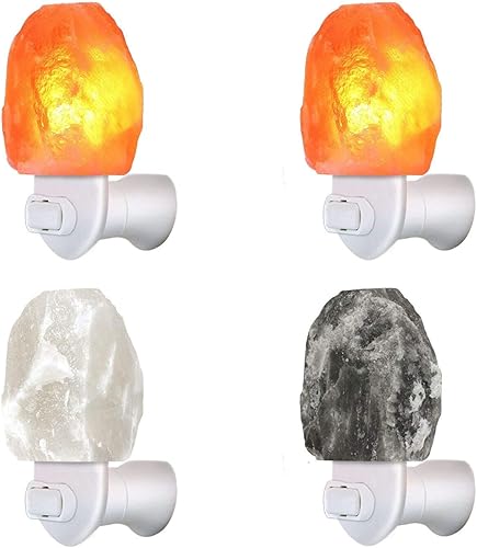 MAYMIIHOME Paquete de 4 lámparas de sal del Himalaya de 3 colores, luz nocturna de roca de sal rosa, gris y blanca, roca de sal natural anhelada a