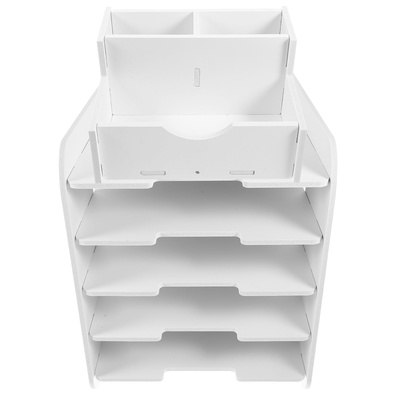 Alipis Porte-Documents de Bureau à 5 Niveaux en Bois-Plastique Blanc, Organisateur de Documents A4 Empilable, Étagère de Rangement Multifonction pour Bureau et Espace de Travail