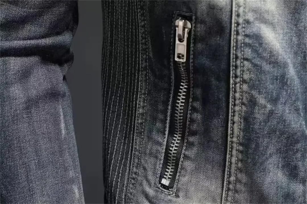 Męskie kurtki dżinsowe płaszcze płaszcz z zamkiem błyskawicznym slim fit solidny wywijany kołnierz pełny rękaw regularna kurtka