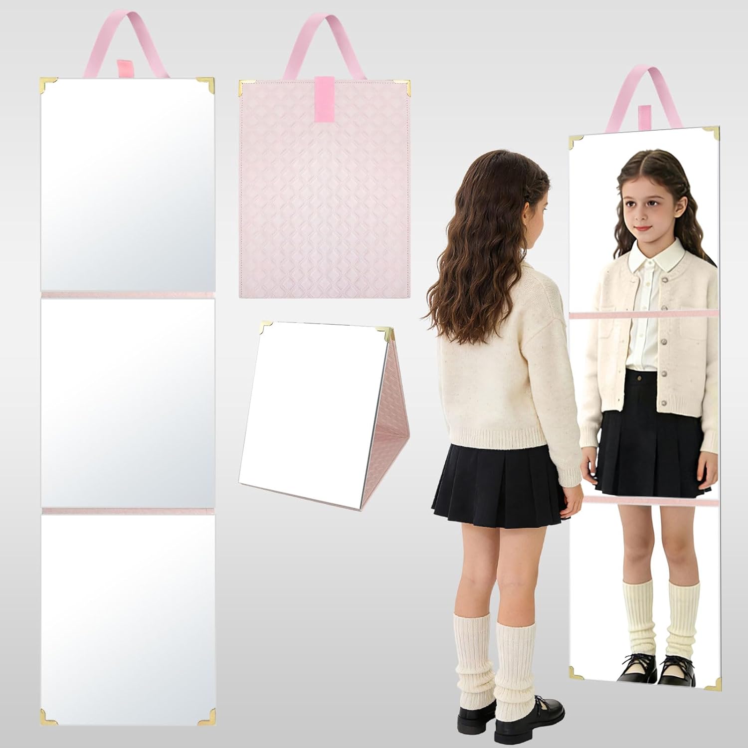 Foldable Full Length Travel Mirror, (48 * 12in) Portable Shatterproof Hanging Mirror, Folding Full Length Travel Makeup Mirrors for Camping, RV, Dancers, Full Body Travel Mirror