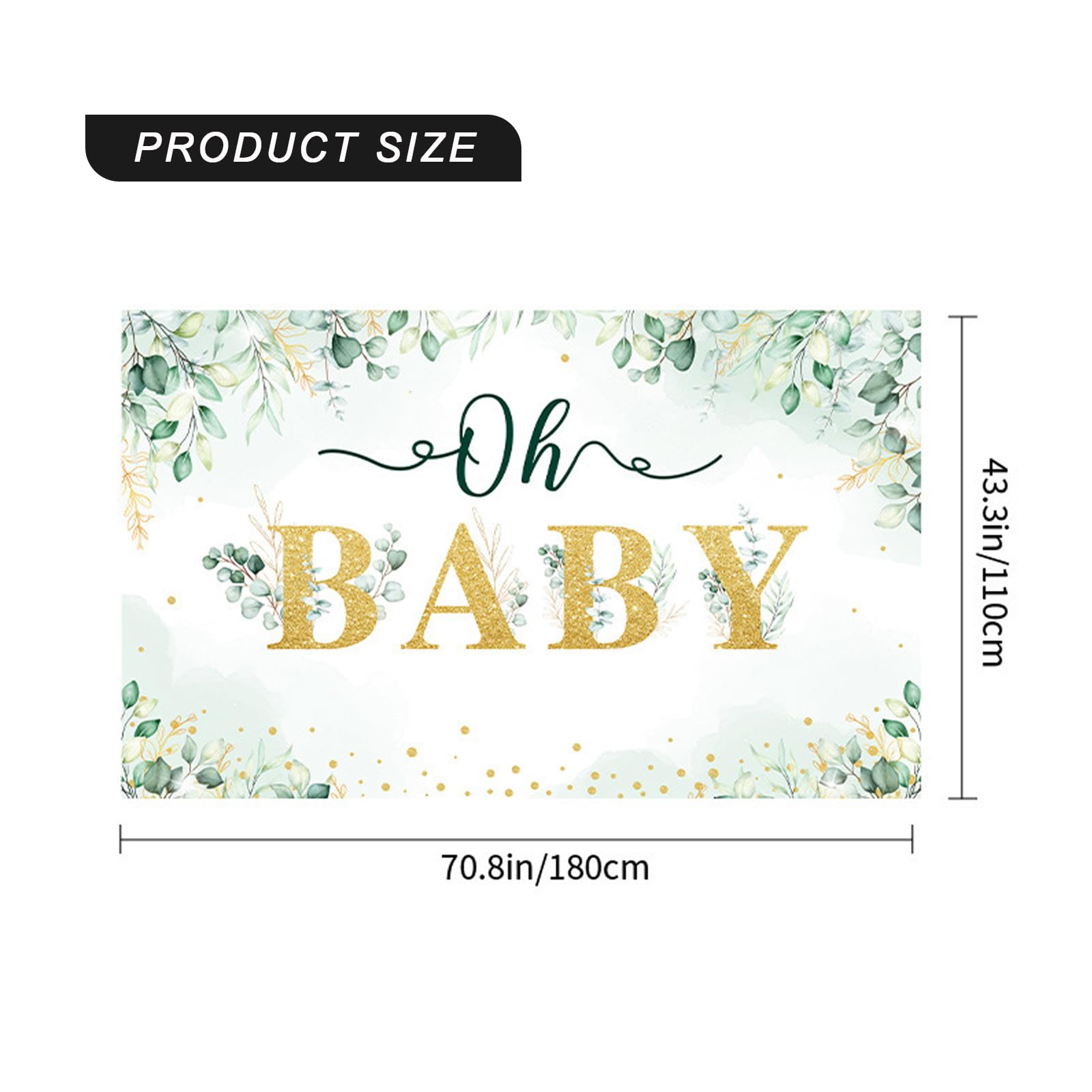 Baby Shower Backdrop Banner 1.8x1.1m Baby Shower Decorations Stunning Hello Baby Backdrop Gold Eucalyptus Greenery Leaves Gender Neutral Photography Background for Newborns Baby Showers - Image 2