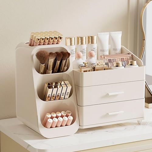 Organizador de maquillaje con cajones, organizador de encimera de gran capacidad para tocador, escritorio de baño y dormitorio, organizador de