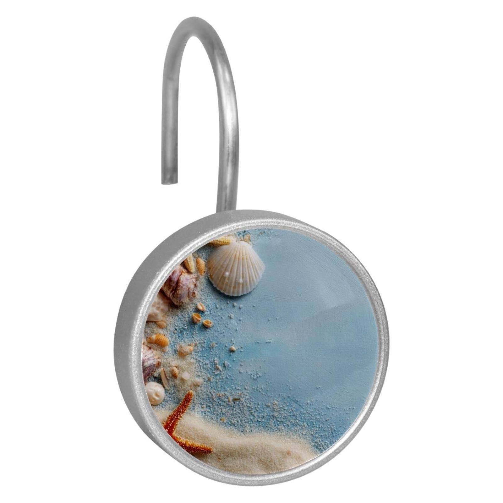 Beach Starfish Shells 12Pcs Shower Curtain Hooks, Shower Rings Stainless Steel Hooks Bathroom Bedroom Living Room